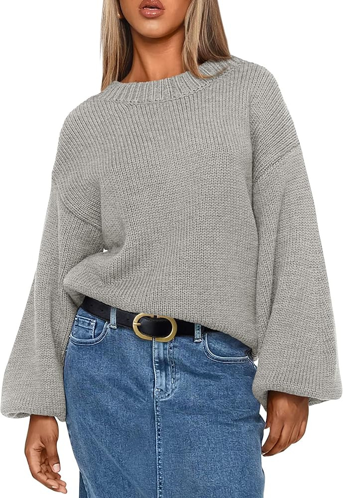 PRETTYGARDEN Women's 2024 Fall Chunky Knit Sweater Casual Long Lantern Sleeve Crewneck Pullover J... | Amazon (US)