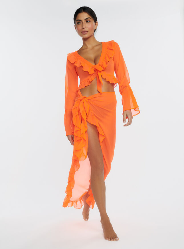 Chiffon ruffle tie maxi skirt - Orange | Boux Avenue (UK)
