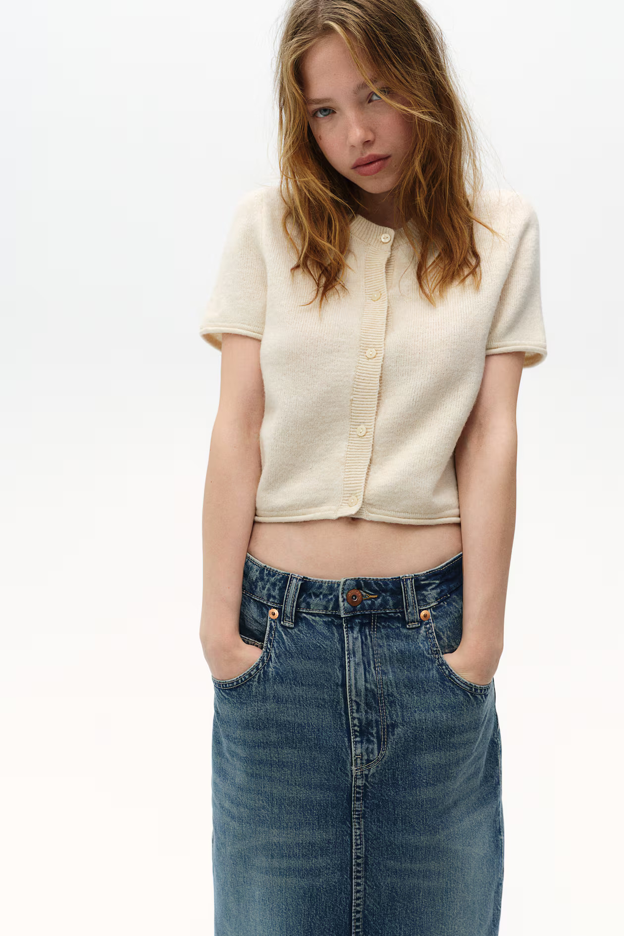 Short-sleeved Fine-knit Cardigan - Light beige - Ladies | H&M US | H&M (US + CA)