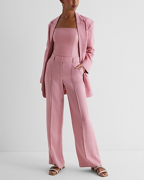 Editor High Waisted Linen-Blend Pintuck Trouser Pant | Express