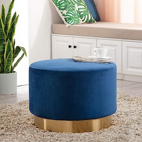 DAGONHIL Modern Round Velvet Ottoman,Upholstered Sofa Stools with Gold Plating Base,Coffee Table,... | Amazon (US)