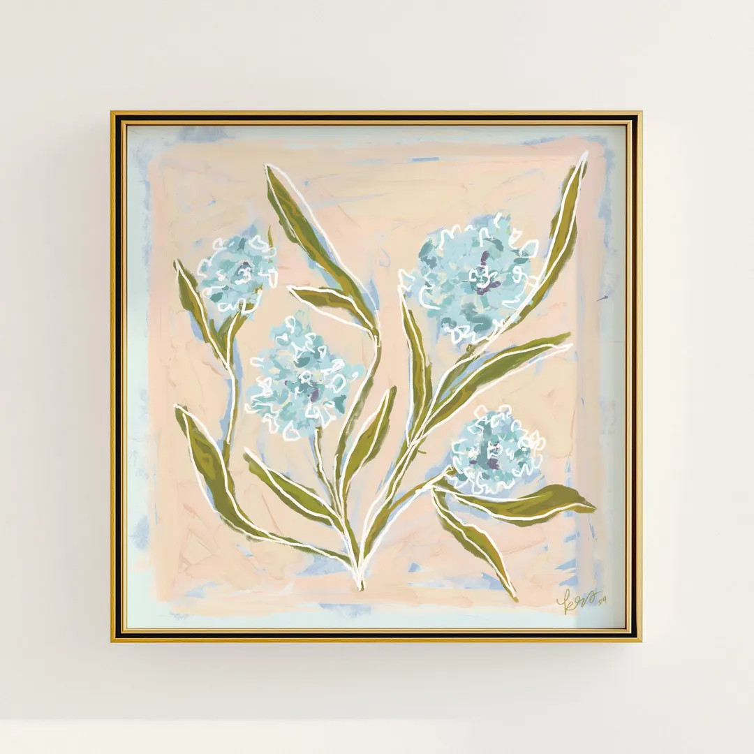 Modern Southern Floral Wall Art | Light Blue Botanical Print Digital Download | Preppy Grandmille... | Etsy (US)