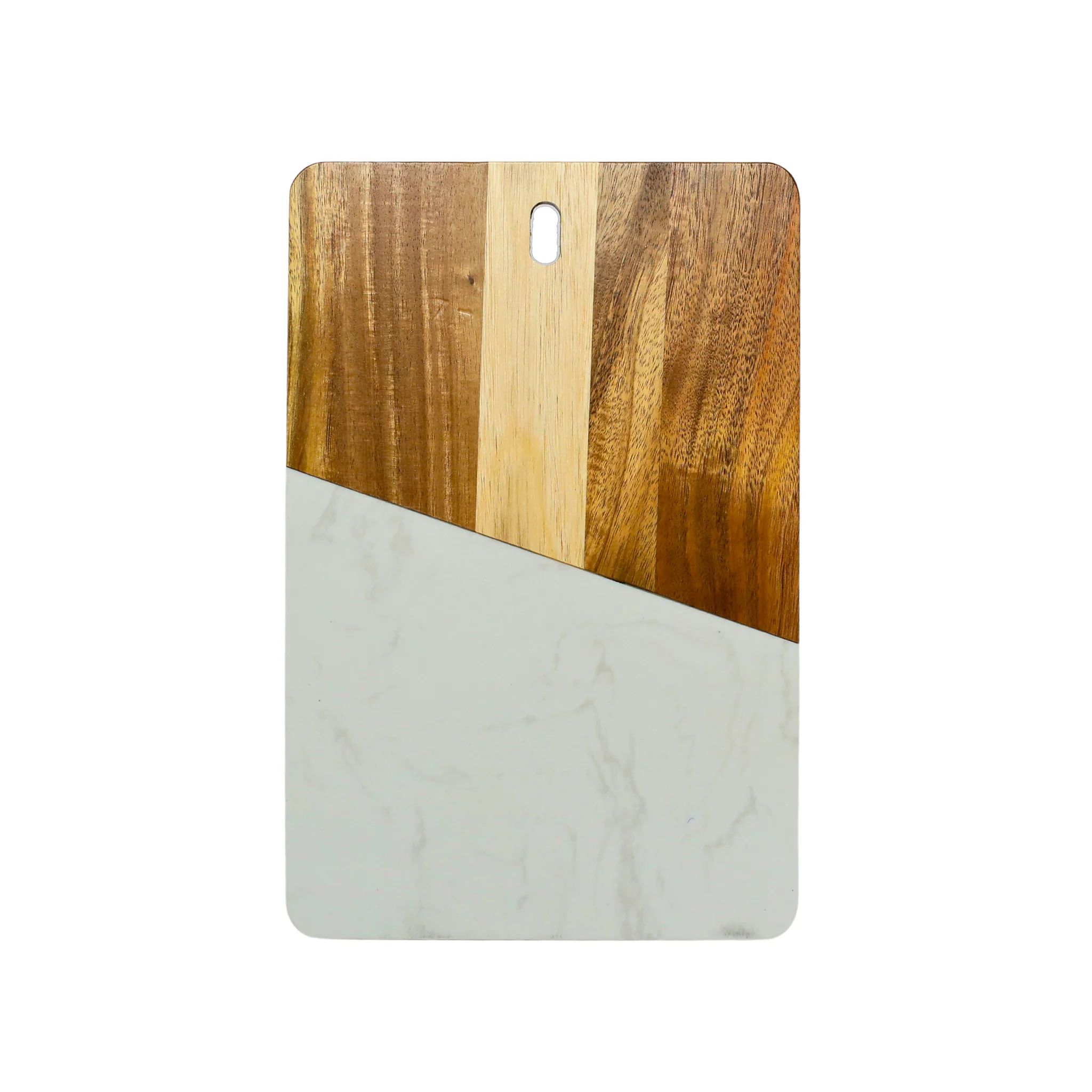 White Marble and Acacia Wood Rectangular Diagonal Board | Creative Gifts International