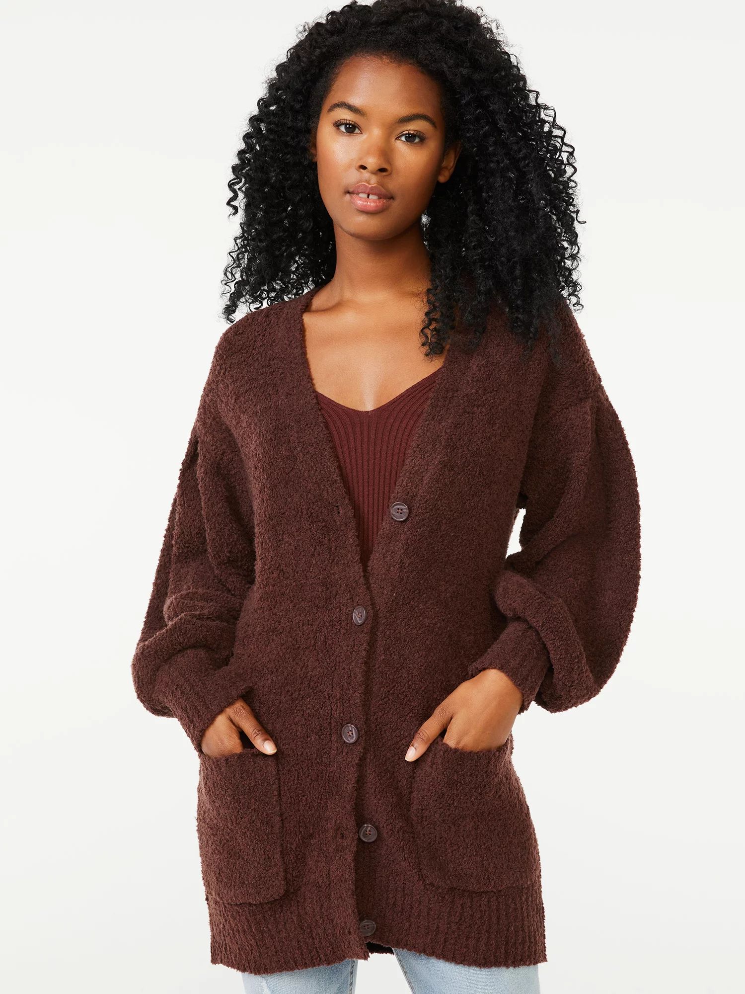 Scoop Women's Faux Sherpa Grandpa Cardigan Sweater - Walmart.com | Walmart (US)