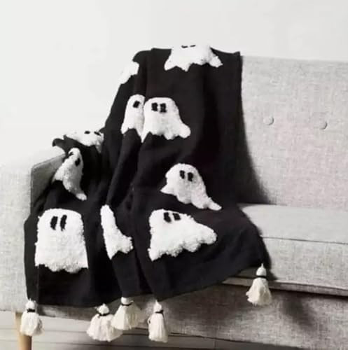 50x60 RachelZoe Viral TikTok Halloween Ghost Throw Blanket with Cute Black & White Ghosts Oversized Decorative Warm, Soft & Cozy Great Gift for All Seasons | Amazon (US)