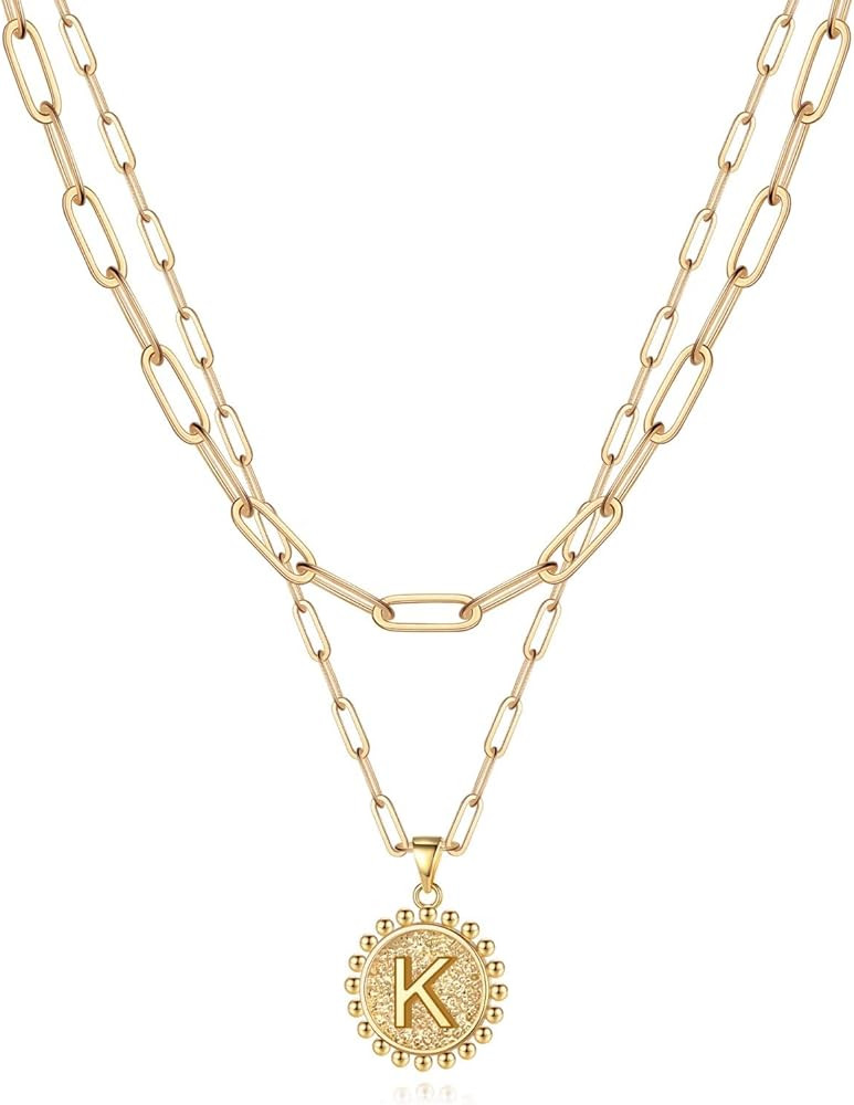 Yoosteel Gold Initial Necklaces for Women Girls, 14K Gold Plated Dainty Layering Paperclip Link C... | Amazon (US)