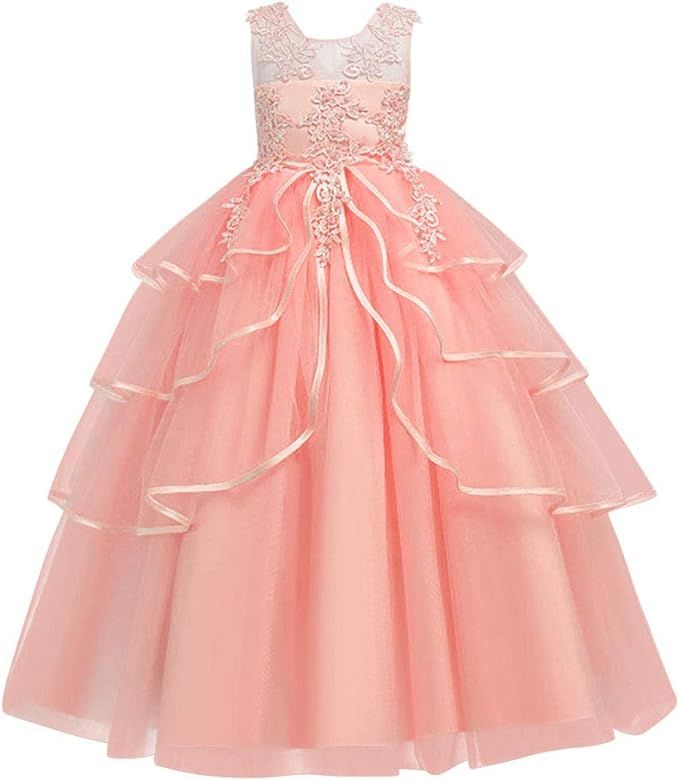 Flowers Girls Tulle Lace Princess Pageant Festival Carnival Floor Long Prom Dance Formal Evening ... | Amazon (US)
