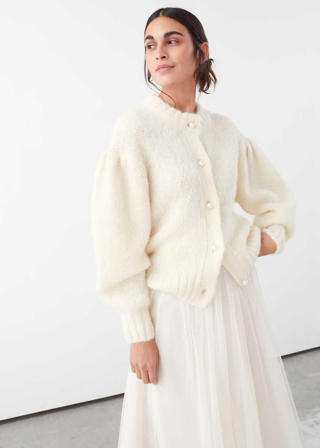 Pearl Button Puff Sleeve Cardigan | & Other Stories (EU + UK)