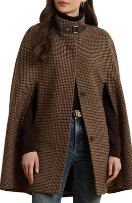 Lauren Ralph Lauren Houndstooth Wool Blend Cape in Legacy Check at Nordstrom, Size X-Large | Nordstrom