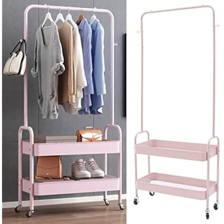 KINGRACK 2-in 1 Garment Rack, Clothing Rack with 2 Tier Metal Basket, Rolling Storage Cart Clothes O | Amazon (US)