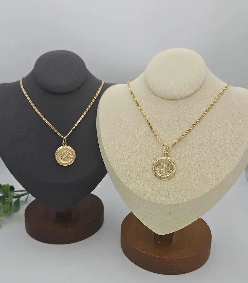 Gold St Christopher Necklace, Small Saint Christopher, 14k Heavy Plated Gold | eBay US