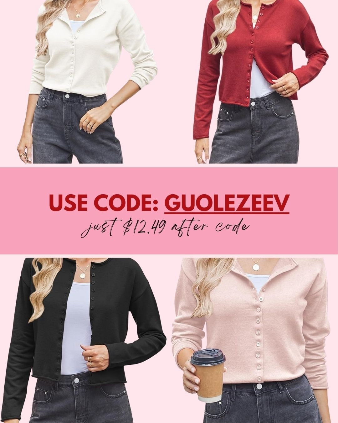 These are the kind of basics I live in 👏
Soft, lightweight cardigans that go with everything—and only $12.49 after code is honestly wild.

Perfect for layering, coffee runs, work days, and mom life on repeat ☕🖤

✨ Use code: GUOLEZEEV

#LTKFinds #LTKDeals #LTKUnder20 
#CardiganStyle #EverydayBasics 
#AffordableFashion #MomStyle #CapsuleWardrobe 

#LTKSaleAlert #LTKootd #LTKValentine