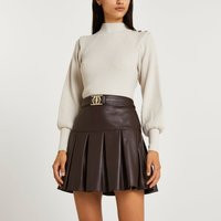 River Island Womens Brown Faux Leather Pleated Mini Skirt | River Island UK & IE