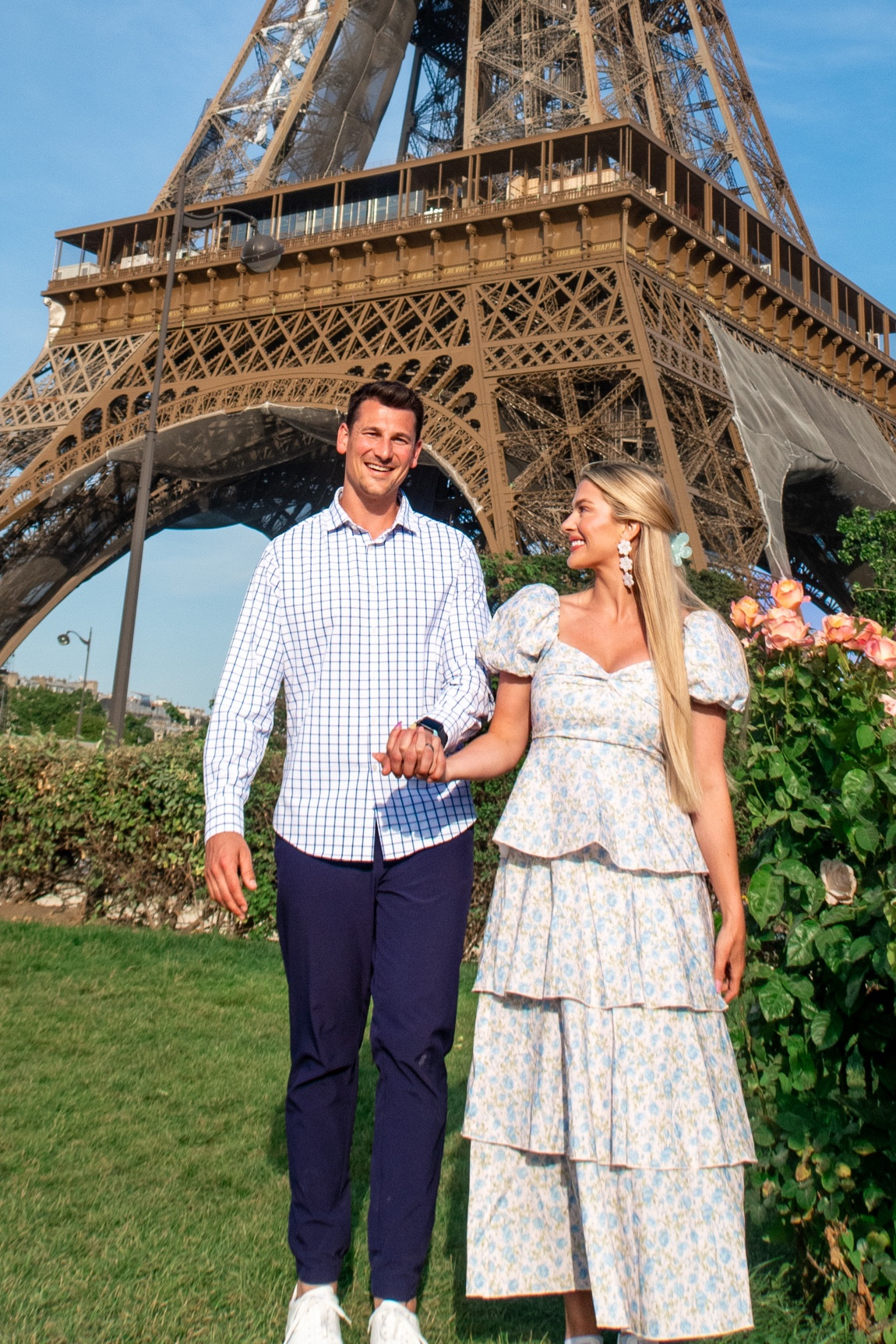 Rose pattern puff sleeve tiered dress by Show me your mumu. Use code sarahrose for discount on earrings at buddy love checkout. He’s in dress joggers and untucked shirt by Mizzen and Main for him. 

#LTKFind #LTKmens #LTKstyletip