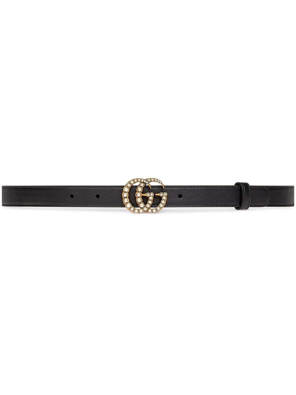 Gucci Leather belt with pearl Double G buckle - Black | FarFetch US