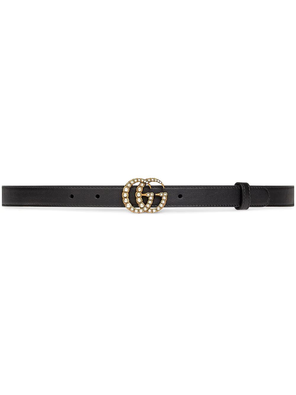 Gucci Leather belt with pearl Double G buckle - Black | FarFetch US