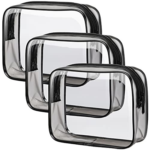 PACKISM Clear Toiletry Bag - TSA Approved Toiletry Bag 3 Pack Same Medium Size, Quart Size Bag Travel Makeup Cosmetic Bag, Carry on Airport Airline Compliant Bag, Black | Amazon (US)