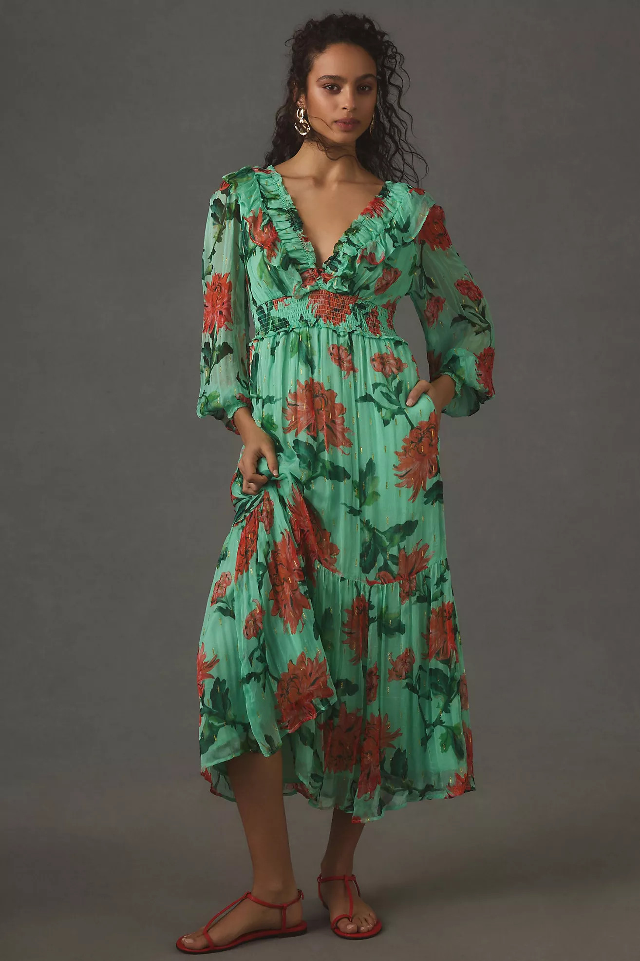 The Odetta Ruffled V-Neck Dress | Anthropologie (US)