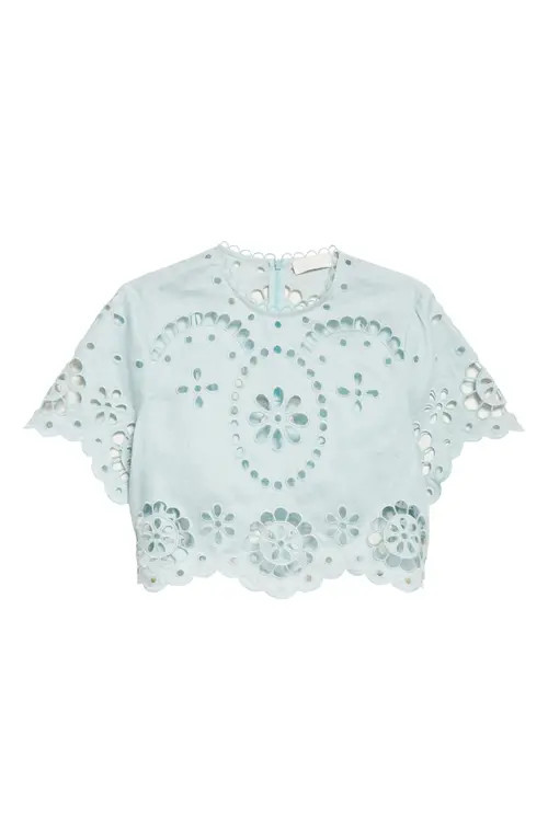 Zimmermann Awaken Embroidered Linen Crop Top in Mint at Nordstrom, Size 0 | Nordstrom