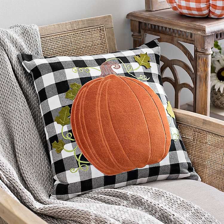 Orange Pumpkin Buffalo Check Pillow | Kirkland's Home