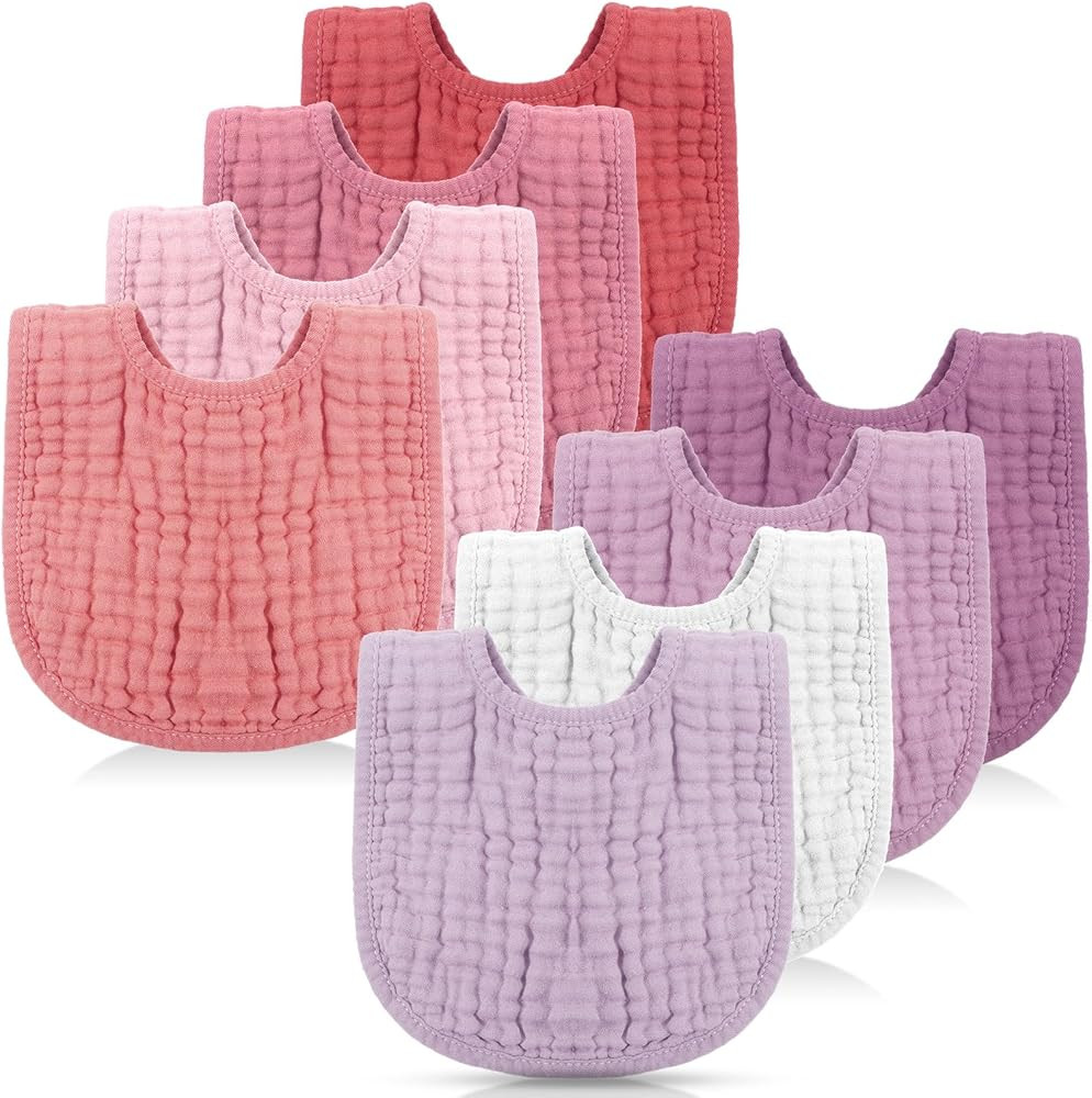 Frienda 8 Pcs Muslin Baby Bibs Cotton Bandana Drool Bibs Bulk for Newborn Infant 6 Absorbent Laye... | Amazon (US)