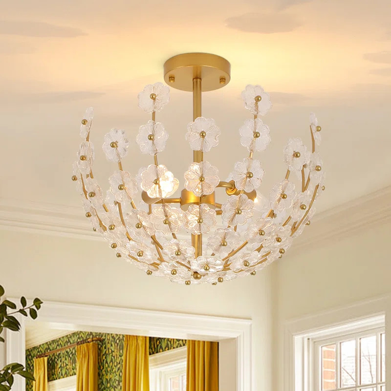 3 - Light Plum Blossom Crystal Glass Floral Semi Flush Mount | Wayfair North America