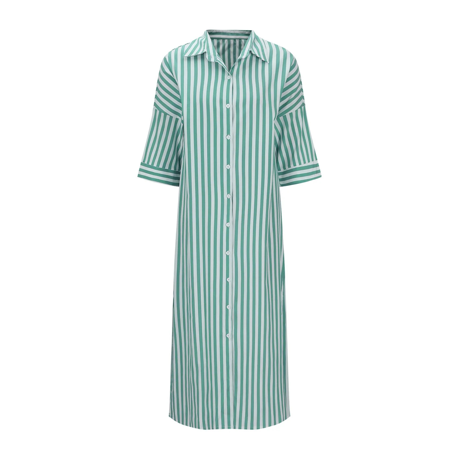 Sakmal Shirt dresses for Women Long Sleeve V Neck Long Striped Green Dresses ,Sizes S-2XL | Walmart (US)