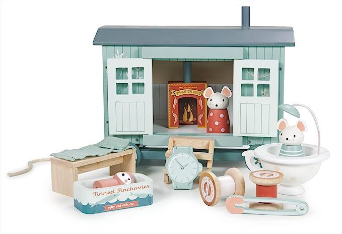 Tender Leaf Toys - Secret Meadow Shepherd’s Hut - Wooden Shepherd’s Hut on Wheels with Quirky... | Amazon (US)