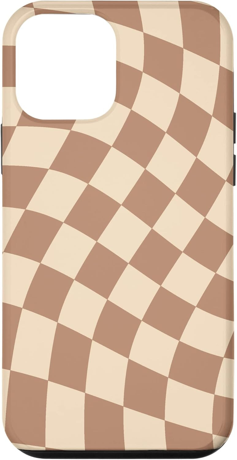 iPhone 12 mini Brown Checkered Wavy Checkerboard Pattern Phone Case | Amazon (US)