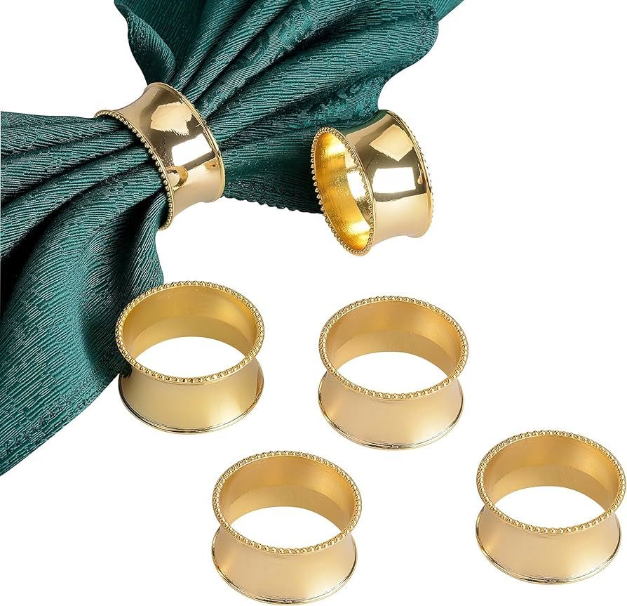 Derker Set of 6 Beaded Round Napkin Rings for for Wedding, Party, Holiday, Dinner (Gold) | Amazon (US)