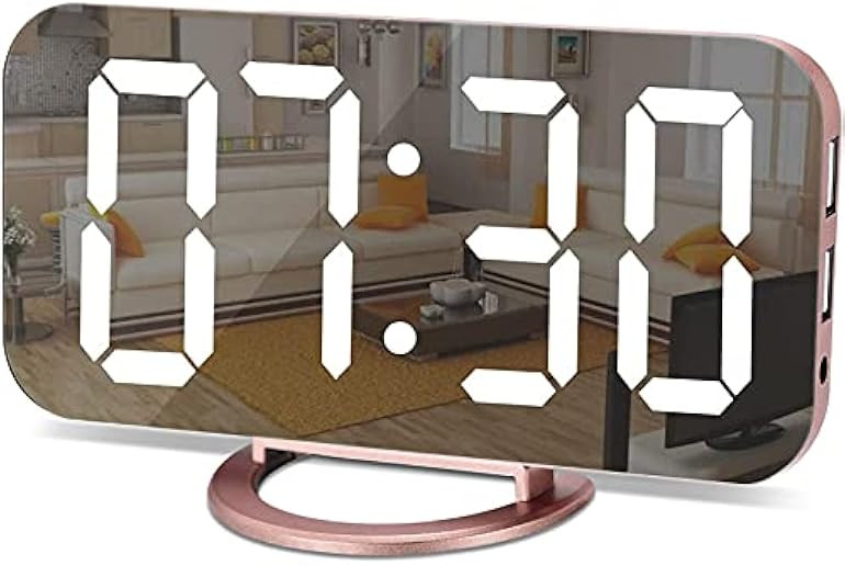 Alarm Clock for Bedroom,LED and Mirror Digital Clock Large Display,with Dual USB Charger Ports,Au... | Amazon (US)