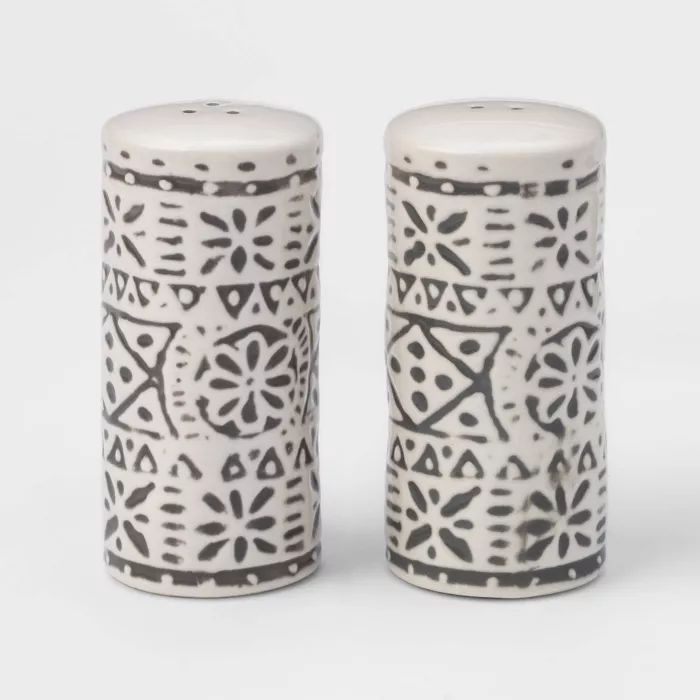 2pc Stoneware Genesis Stripe Salt and Pepper Shaker Set White/Gray - Threshold™ | Target