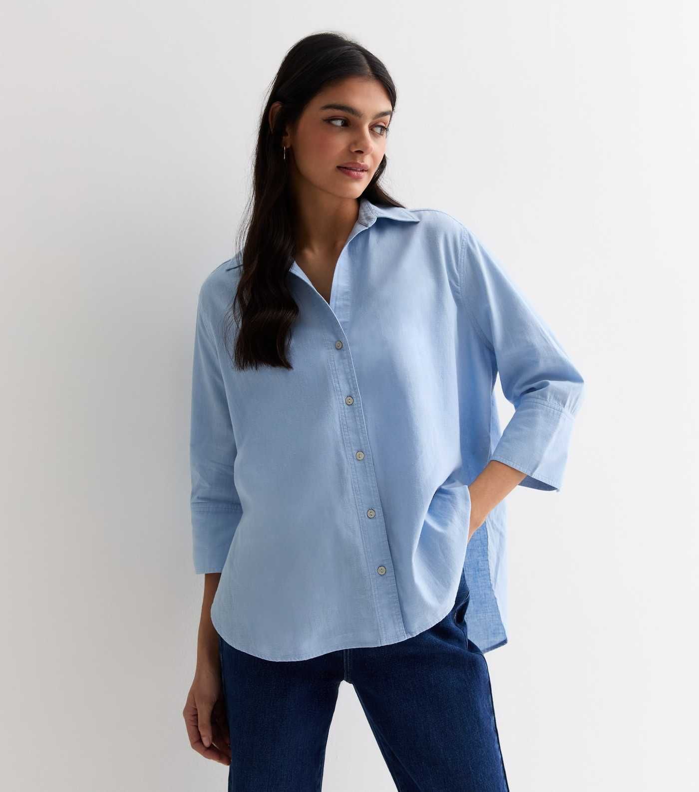 Blue Linen-Look 3/4 Sleeve Shirt | New Look | New Look (UK)