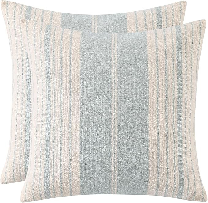Blue Striped Pillow Covers 18x18 inch Pack of 2 Boho Throw Pillow Covers Couch Coastal Decorative... | Amazon (US)