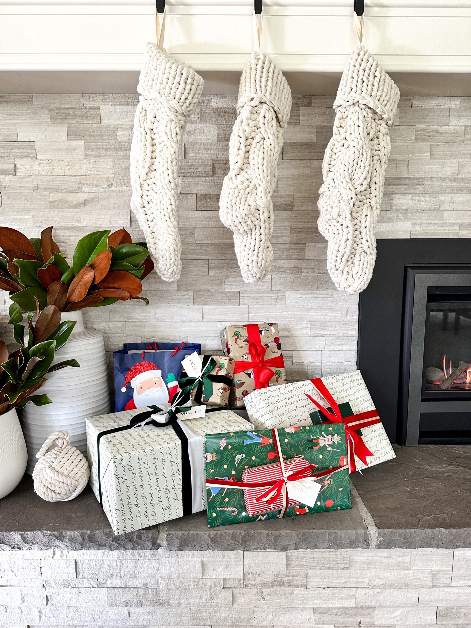 Minimal Christmas stockings and holiday gift wrap kits  