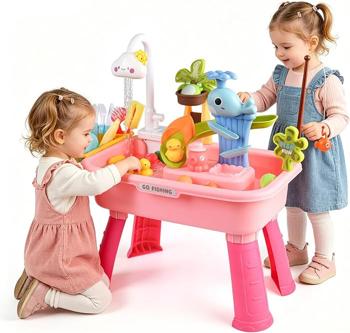 Ploomi Upgraded Toddler Sand Water Table Toy with Electric Water Pump, Kids Sand Water with Fauce... | Amazon (US)