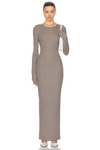 Eterne Long Sleeve Crewneck Maxi Dress in Taupe | FWRD 