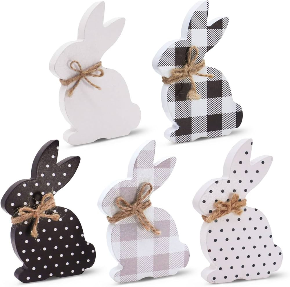 Easter Decorations For The Home, 5pcs Easter Bunny Table Signs With Buffalo Plaid & Bots, Wooden ... | Amazon (US)