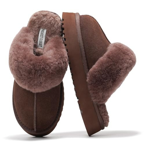 Project Cloud Slippers for Women Footwear - Genuine Suede with Memory Foam Clogs and Mules for Women 2025 - Non Slip and Lightweight Faux Fur Slippers (Viki, BRWN, 8.5) | Amazon (US)