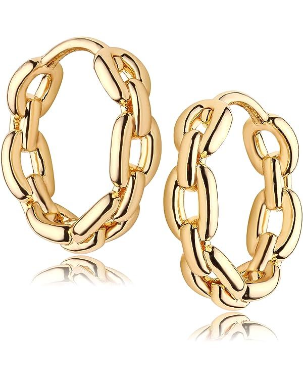 Fettero Gold Huggie Hoop Earrings for Women Gold Plated Dainty Hypoallergenic Earrings Hoop Beade... | Amazon (US)