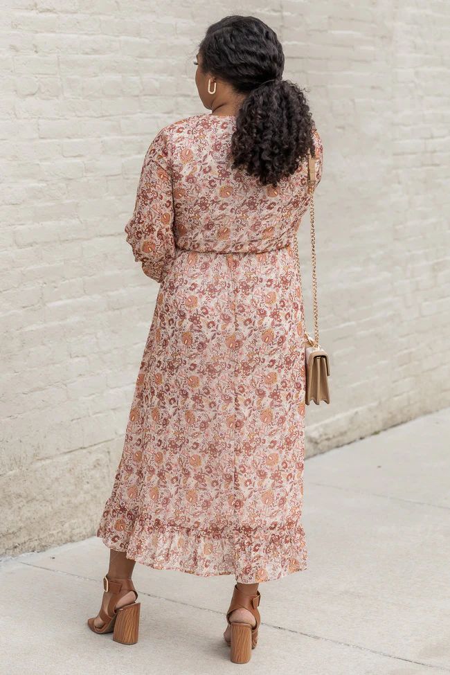 Want It That Way Brown Floral Midi Dress | Pink Lily