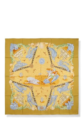 Hermès, Pre-Loved Yellow & Multicolor 'Balade Ocean' Silk Scarf 90, Yellow | Amazon (US)