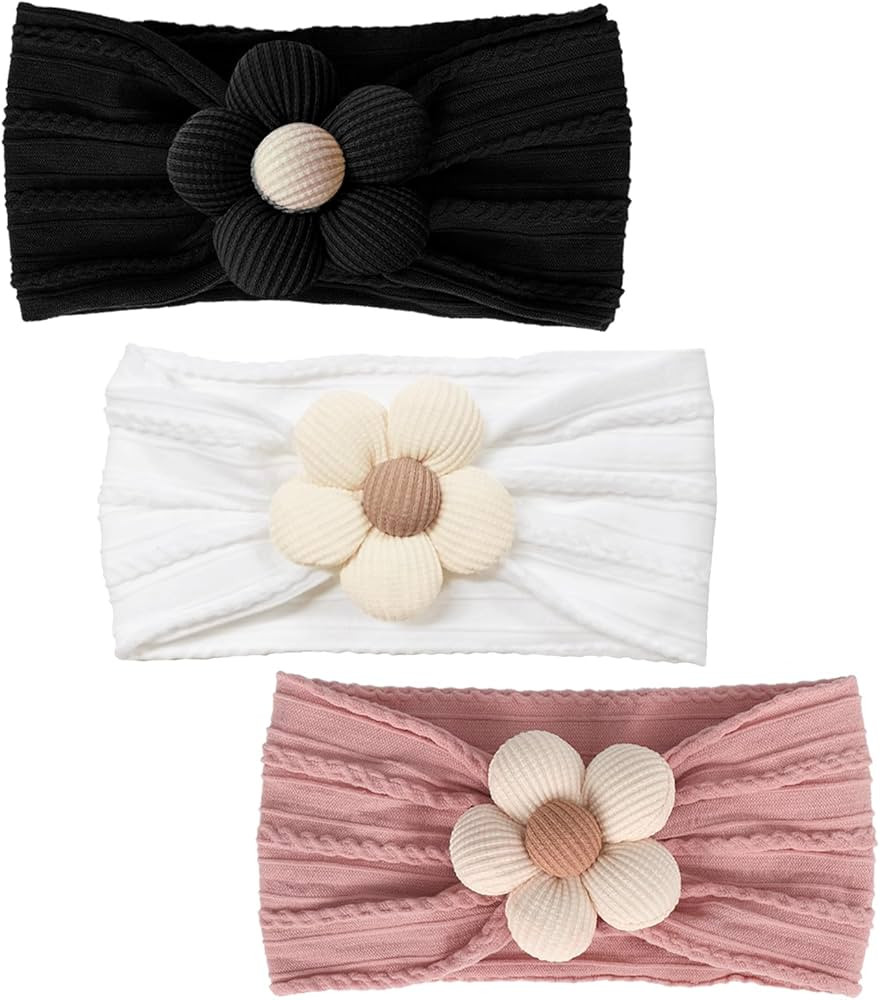 3 Pcs Baby Flower Headbands Baby Girls Nylon Headband Soft Hairbands Hair Accessories for Newborn... | Amazon (US)