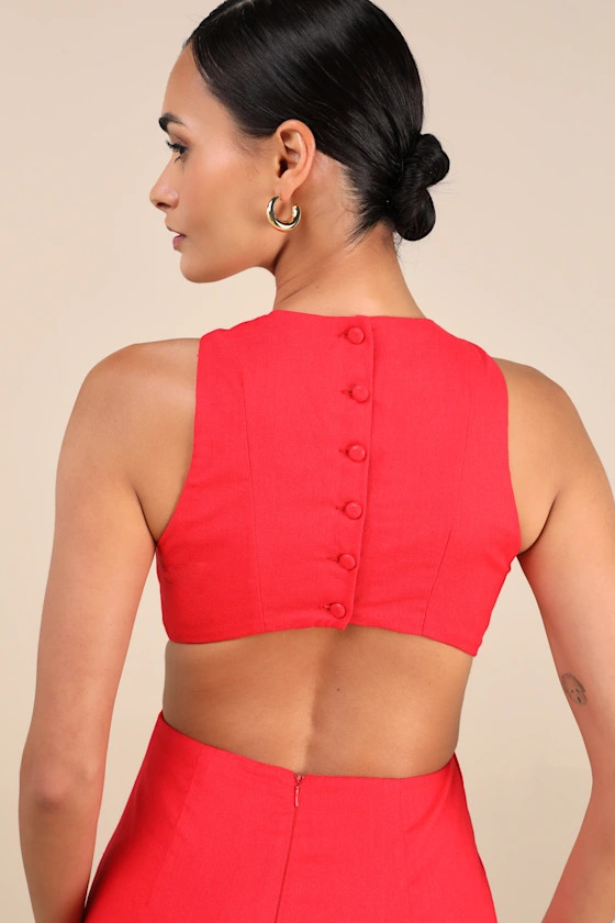 Alouette Red Linen Cutout Mini Dress | Lulus