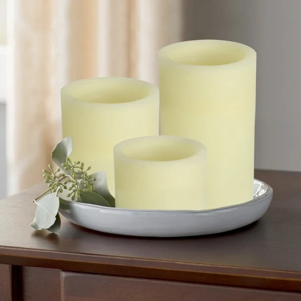 Mainstays 3-Pack Flameless LED Pillar Candle, Ivory, Various Sizes | Walmart (US)