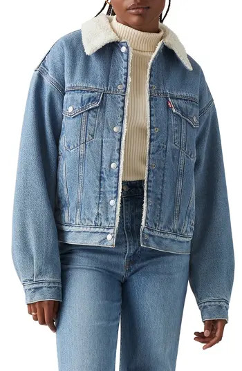 Levi's® '90s Faux Shearling Lined Denim Trucker Jacket in Inner Adventurer at Nordstrom Rack, Size Large | Nordstrom Rack