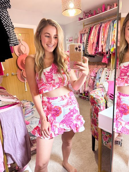 Shein try on haul! Two piece pink and orange paisley set. Matching set. Ruffle top. Vacation style. Vacation outfit. Greece. 

#LTKtravel #LTKunder50 #LTKstyletip