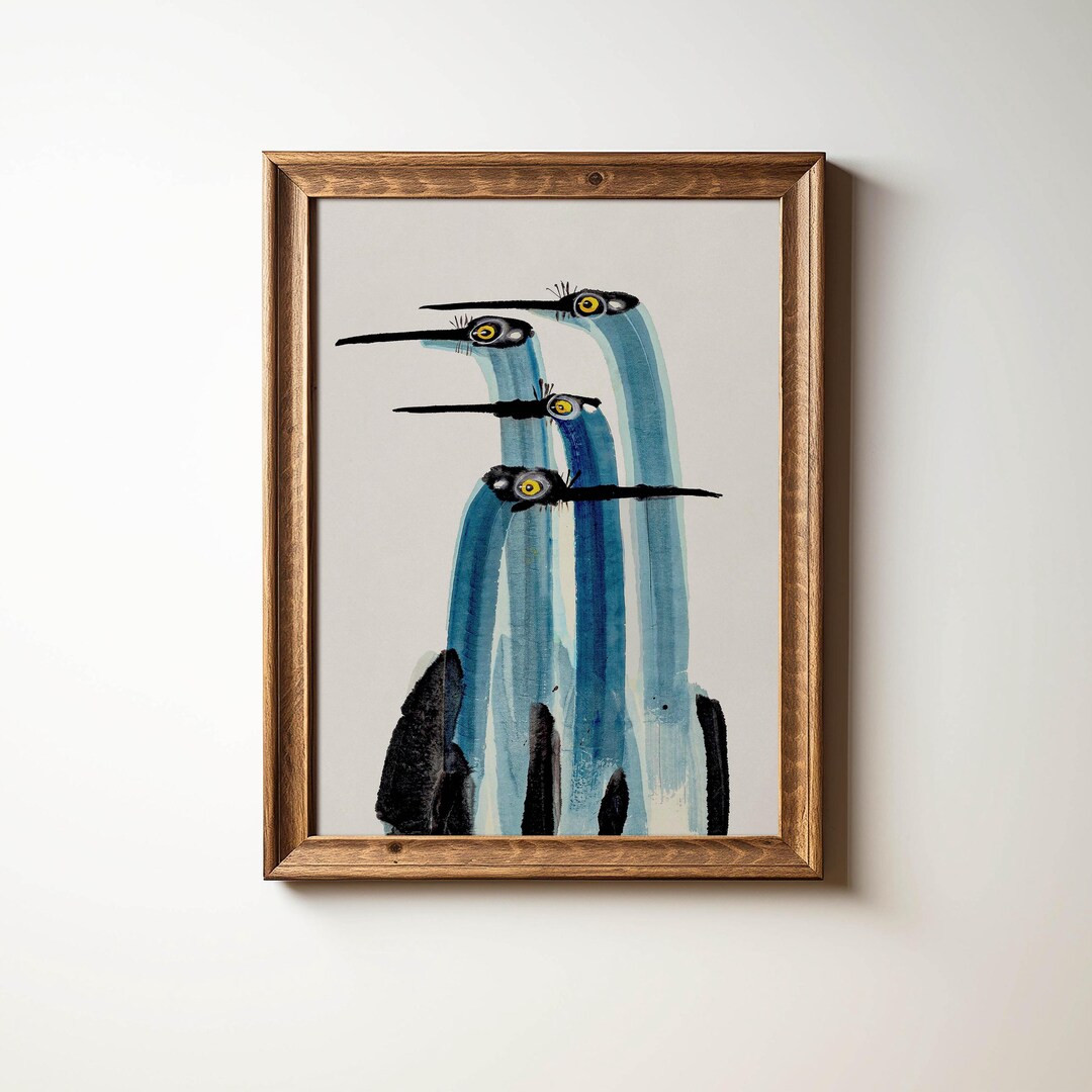 PRINTABLE Watercolor Crane Art | Vintage Large Wall Digital Downloadable Home Decor Print | Vivid... | Etsy (US)