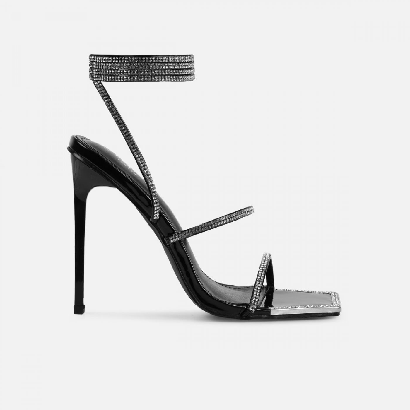 Ignite Black Patent Diamante Lace Up Heels | Simmi Shoes