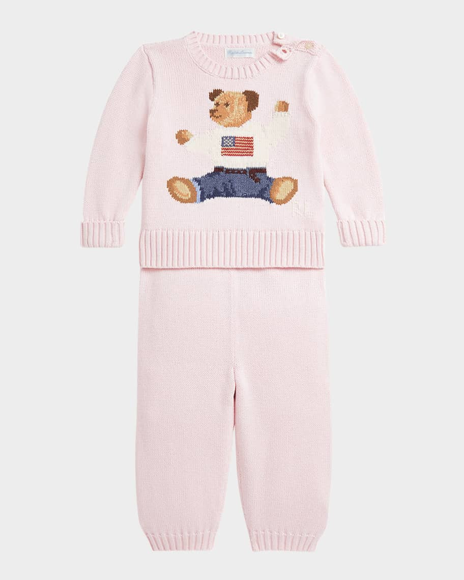 Ralph Lauren Childrenswear Girl's Flag Bear Intarsia Knit Sweater and Pants Set, Size 3M-24M | Neiman Marcus